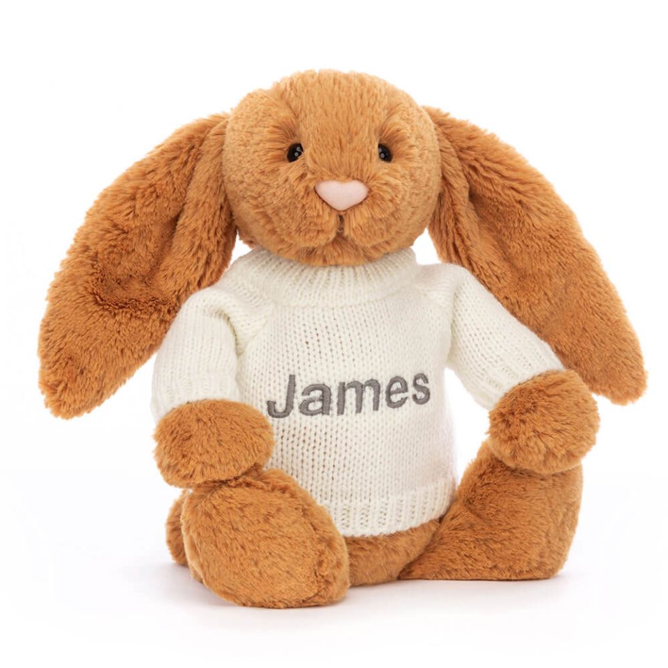 Bashful Golden Bunny with Personalised Cream Jumper