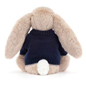Bashful Beige Bunny with Personalised Navy Jumper